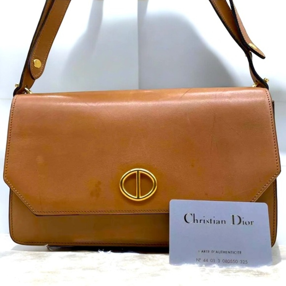 Dior Leather Shoulder Bag Auth Brown Medium Women France 112954